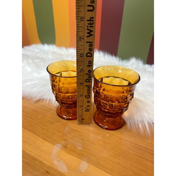 Indiana amber yellow glass Whitehall tall drinking water glasses - Picture 6 of 6